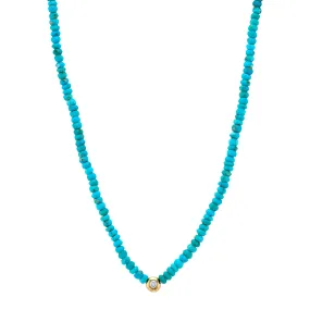 Diamond and Faceted Turquoise Beaded Necklace