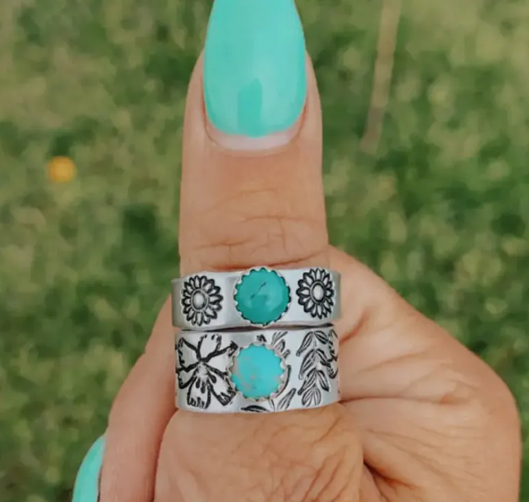 Diamond Basin Design Co  Sunflower Turquoise Aluminum Cuff Adjustable Ring