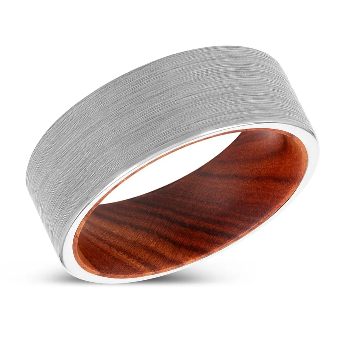 DIESEL | IRON Wood, White Tungsten Ring, Brushed, Flat