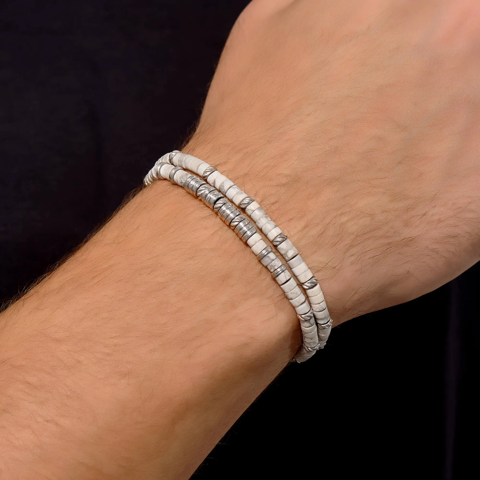 Double Heishi Beaded Bracelet - Solid Silver