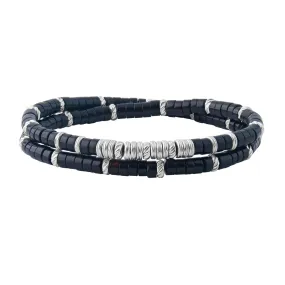 Double Heishi Beaded Bracelet - Solid Silver