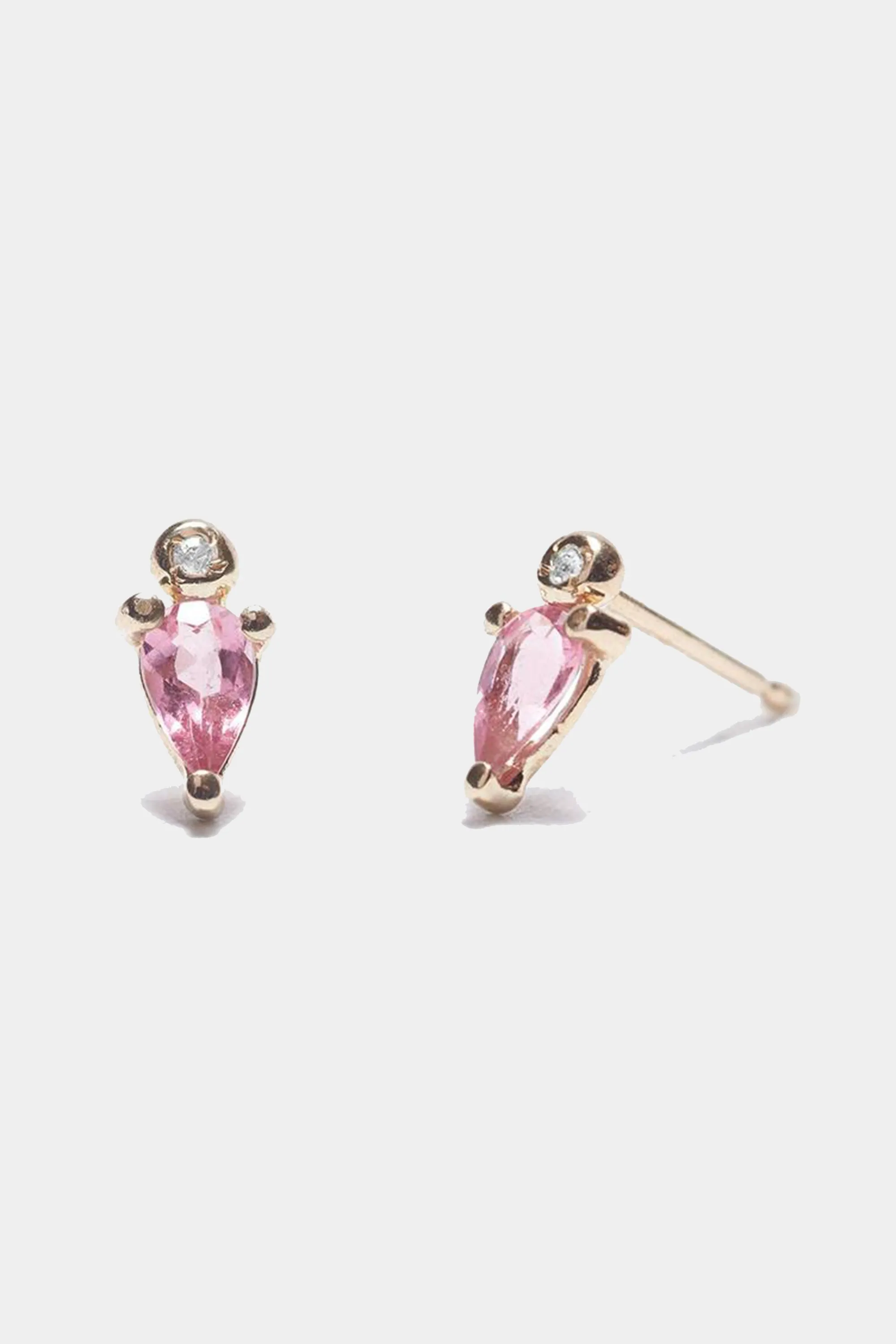 Droplet Studs, Pink Tourmaline & Diamond