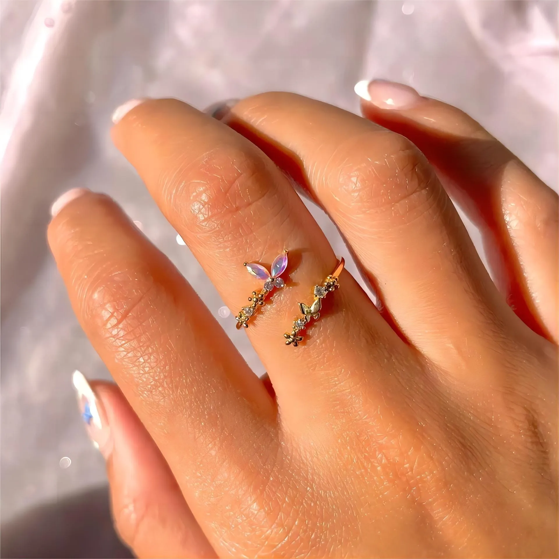 Elegant Adjustable Floral Butterfly Ring