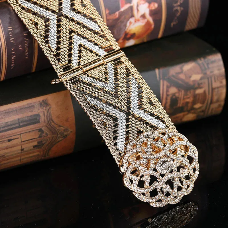 Elegant Moroccan Wedding Belt - Crystal Flower Waist Chain