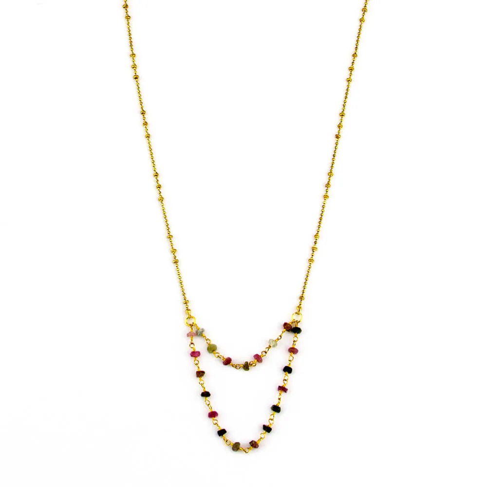 Ella: Double Gemstone Rosary Chain Necklace 