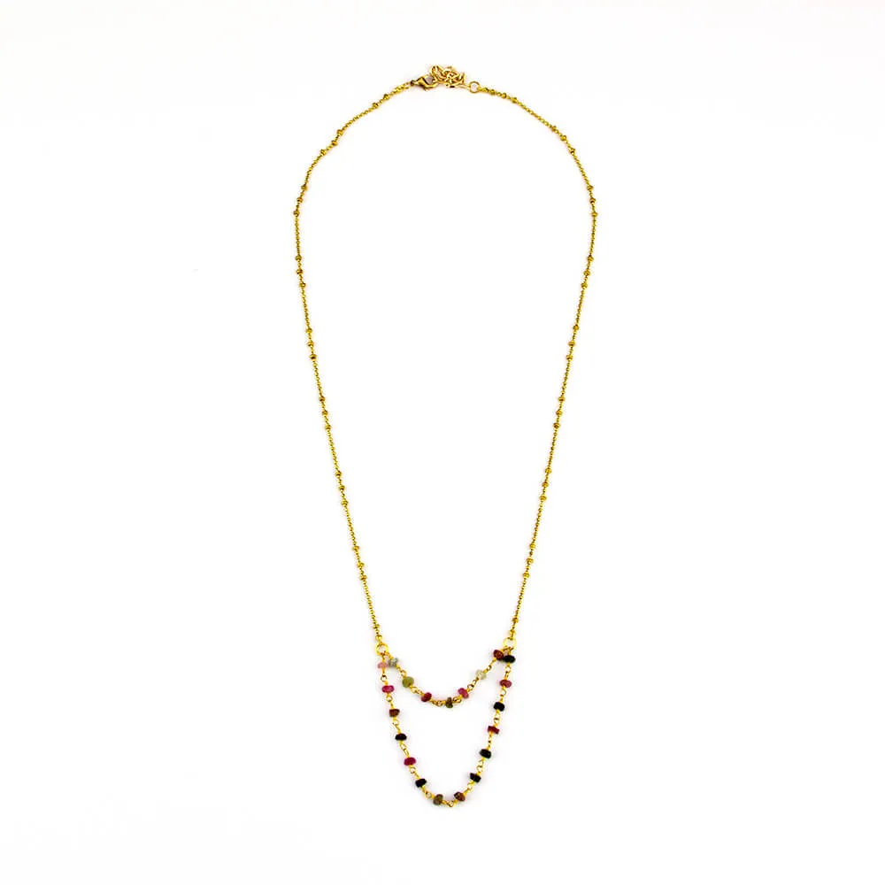 Ella: Double Gemstone Rosary Chain Necklace 