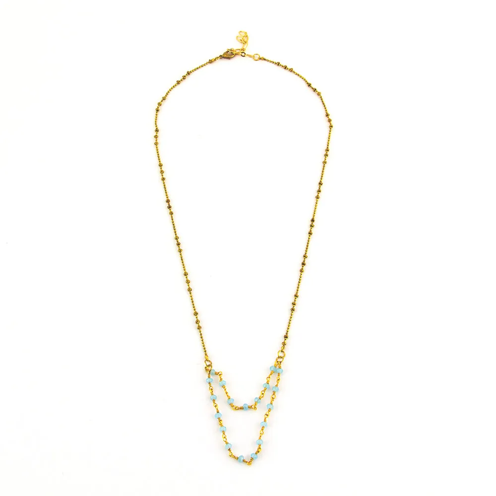 Ella: Double Gemstone Rosary Chain Necklace 