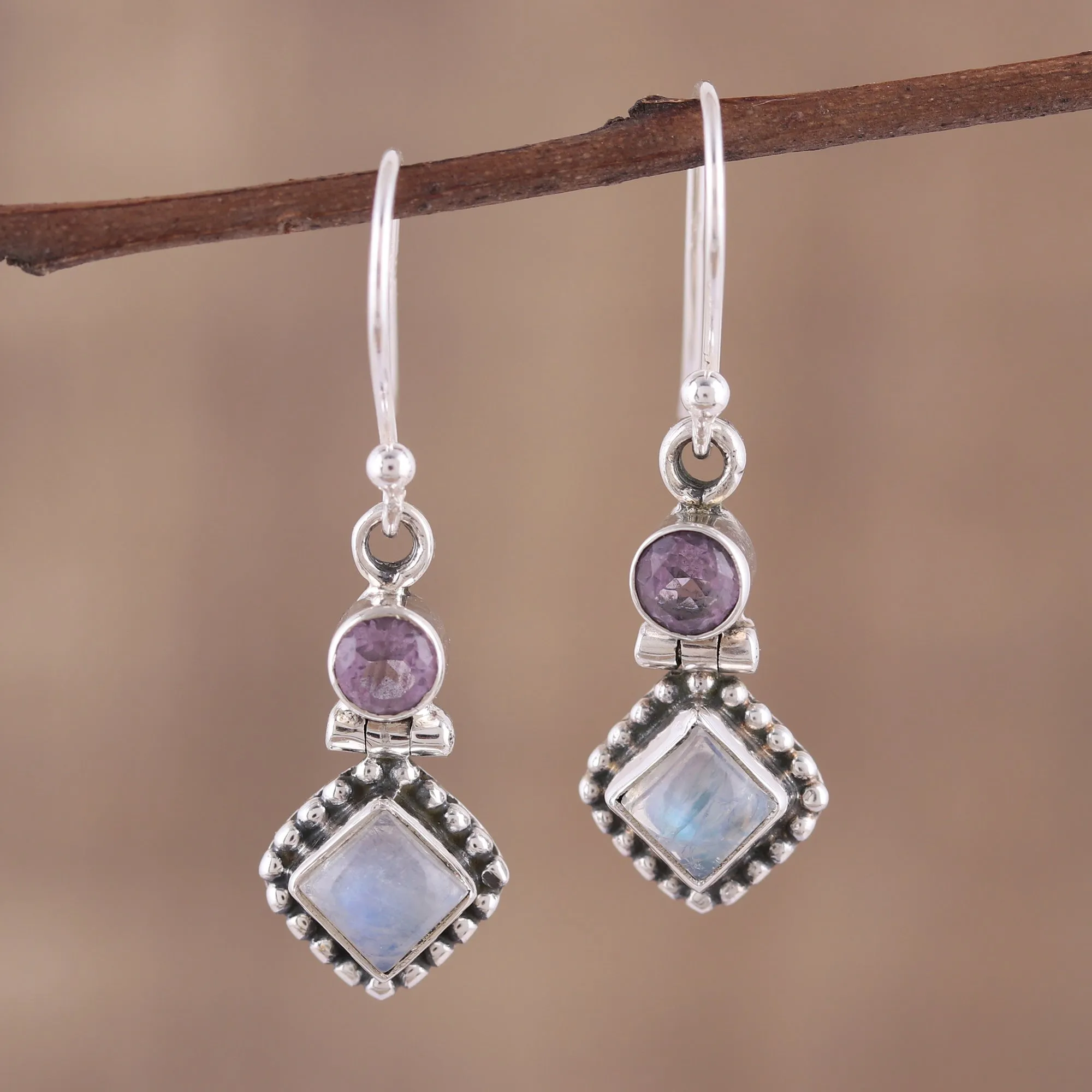 Enchanting Duo Handmade Multi-Gemstone Sterling Silver Dangle Earrings