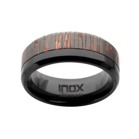 Etched Niobium SuperConductor Black Zirconium Comfort Fit Ring, Size 10.5