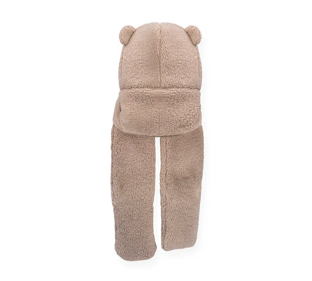 EVERAU® Hat Scarf and Gloves 3 In 1 Cute Bear Plush Hat