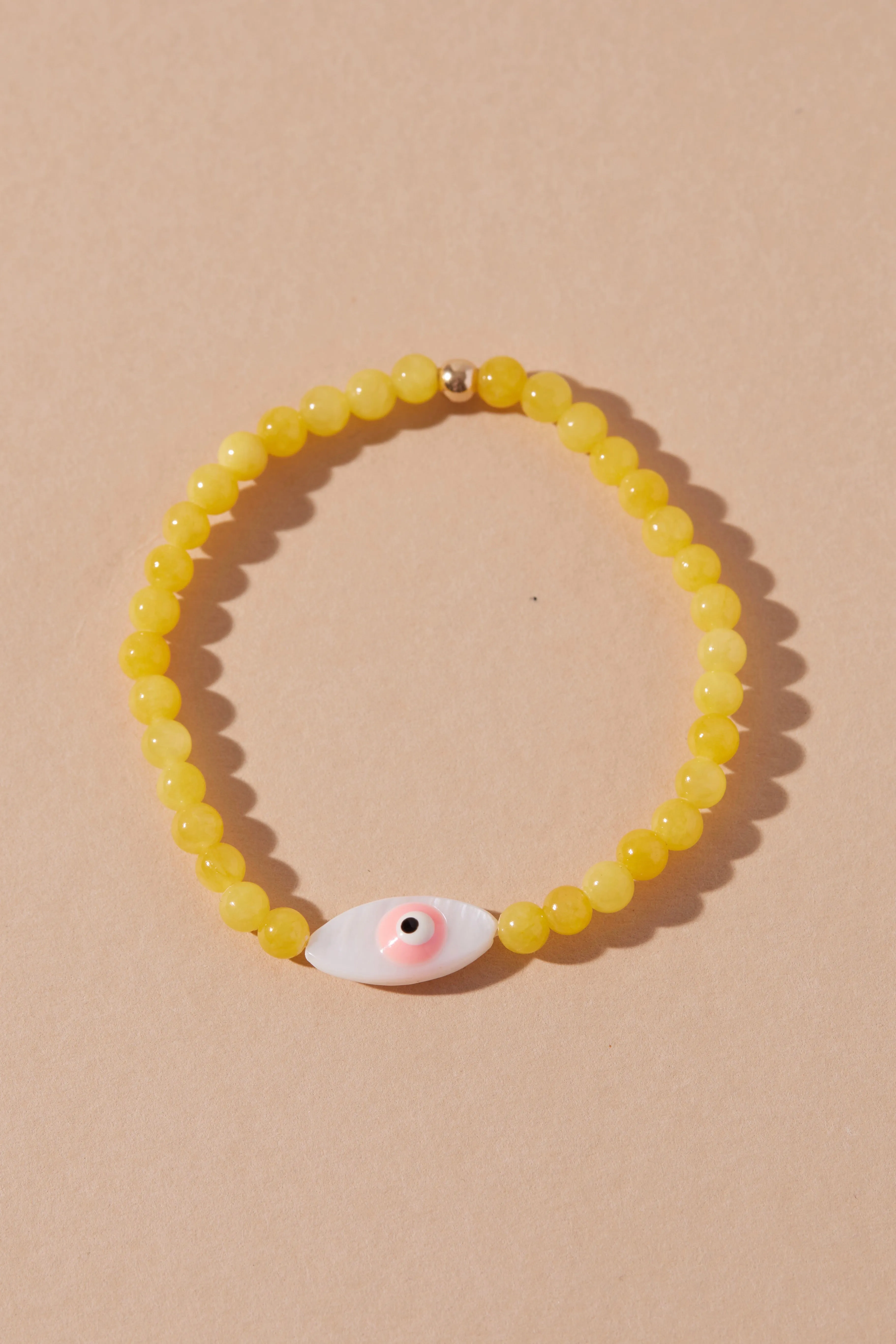 EXPRESS GOOD VIBES EVIL EYE BEADED BRACELET- YELLOW BEADS AND PINK EYE