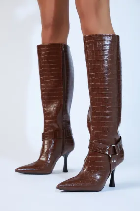 Faux Croc O-Ring Stiletto Boots