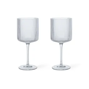 ferm Living Set of 2 Ripple Red Wine Glasses in Clear Glass