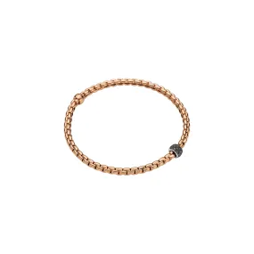 Fope 18K Rose Gold Eka Collection Bracelet with White Gold Black Diamond Rondel, Medium Size