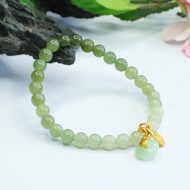 Fortune's Favor Sterling Silver Bracelet with Natural Hetian Jade Qingshui Gradient and Ping An Clasp for Women