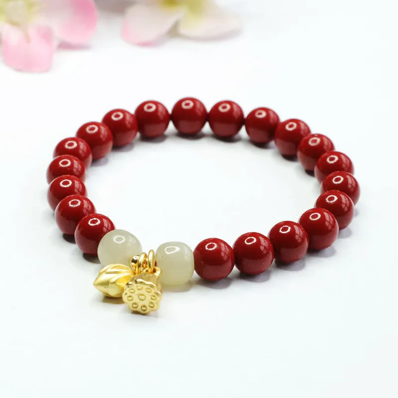 Fortune's Favor Sterling Silver Cinnabar and Hetian Jade Lotus Bracelet