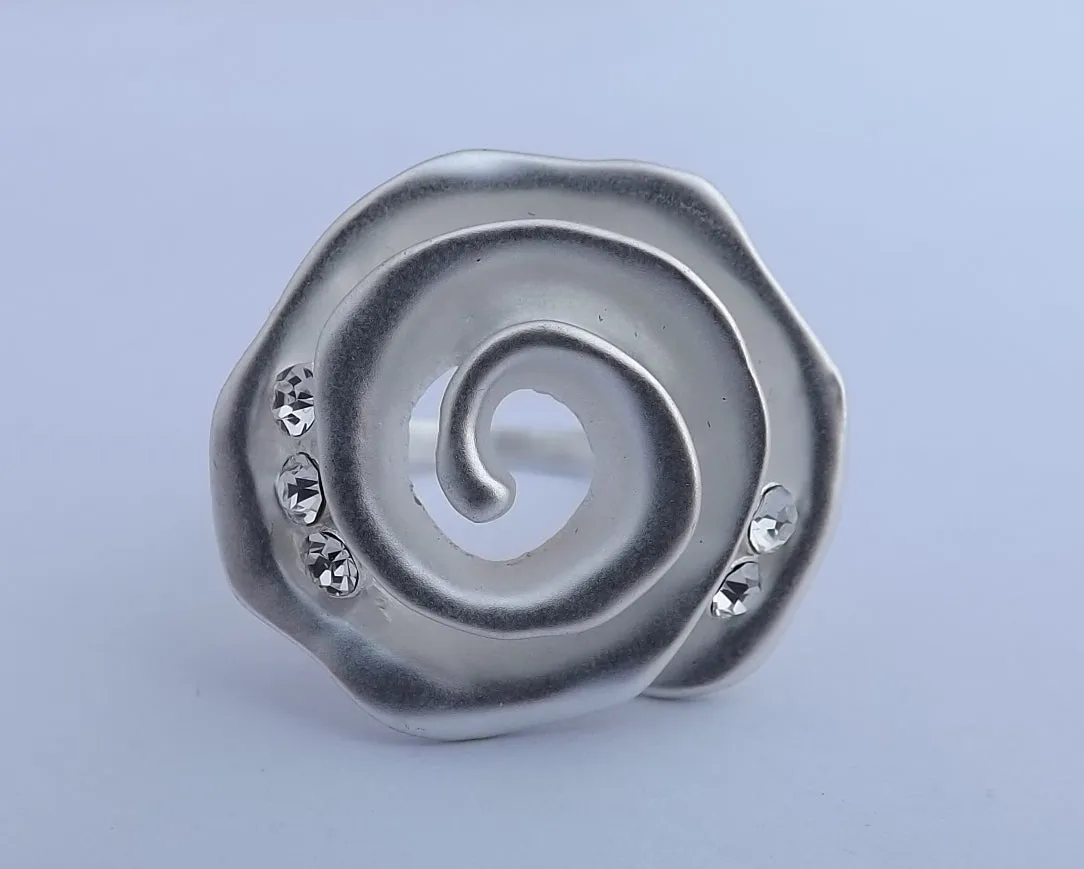 Frosted Silver Spiral Ring with Diamantes (size 8)