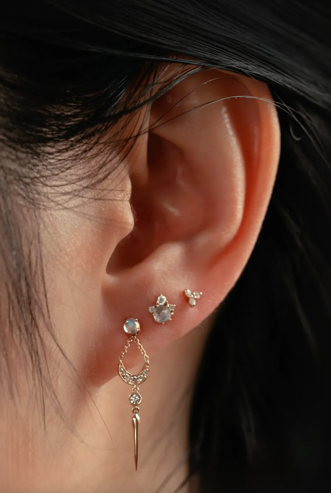 Full Moon Glow Diamond Moonstone Earrings