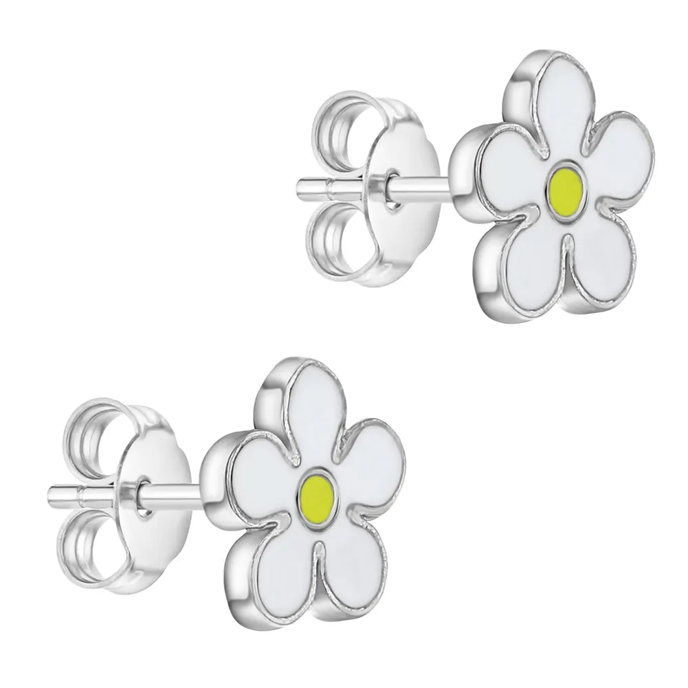 Fun Summer Daisy Kids / Teen Earrings Enamel - Sterling Silver