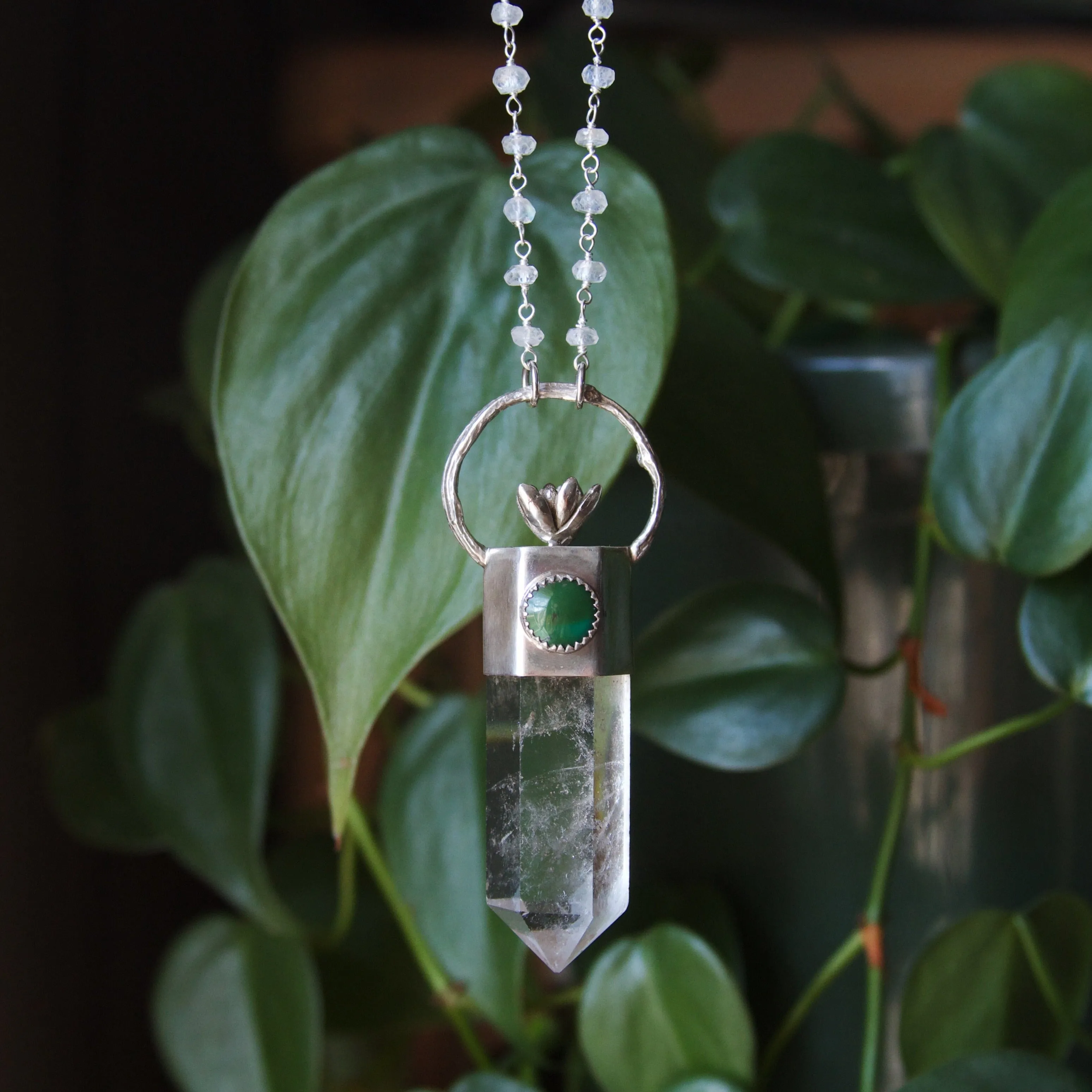 Garden Queen Quartz Point and Turquoise Sterling Silver Long Necklace