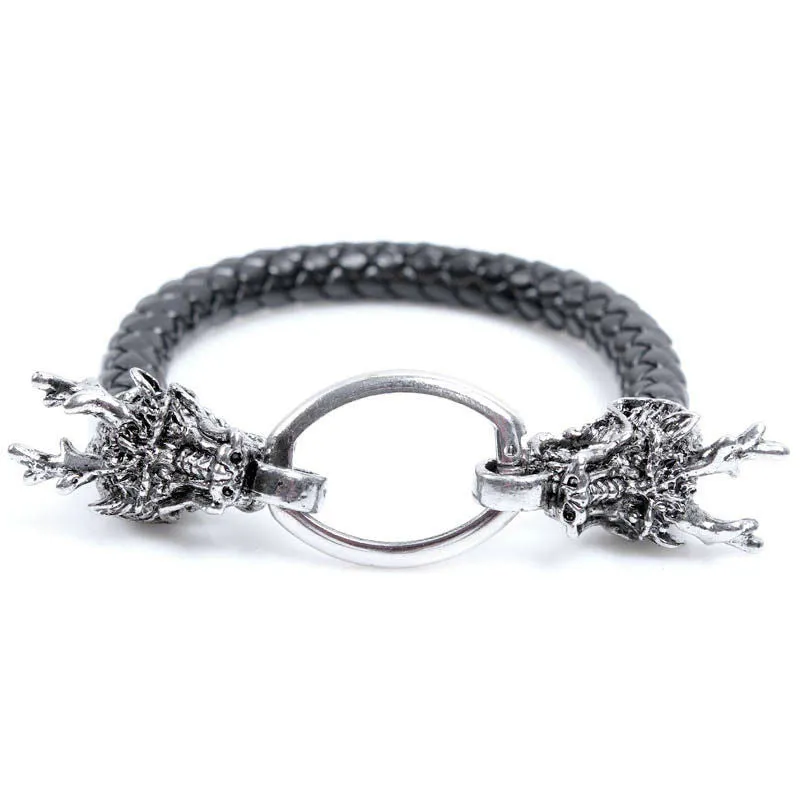 Geniune Leather Punk Dragon Bracelet Cuff Wristband For Men