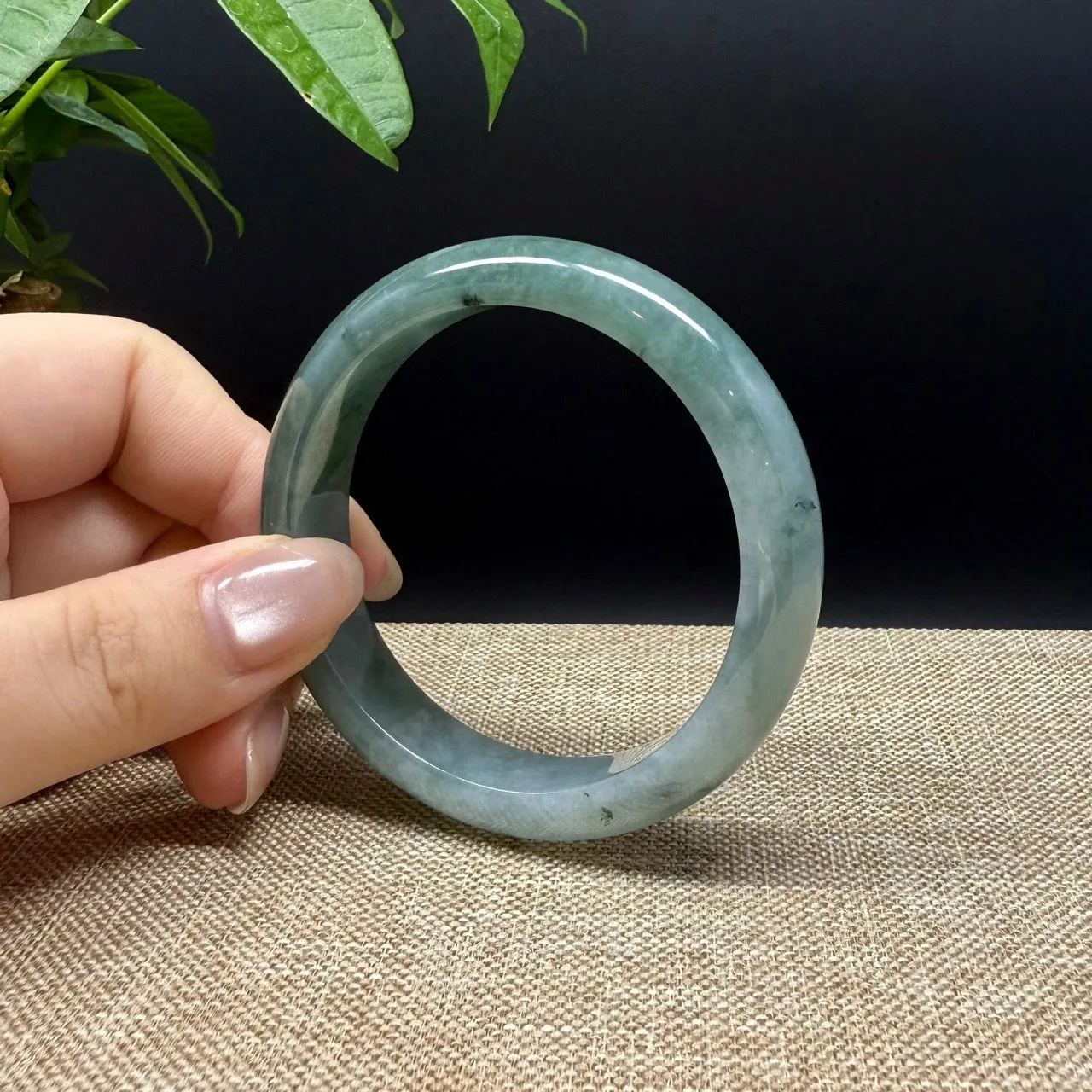 Genuine Burmese Oil Green Jade Jadeite Bangle Bracelet ( 53.9mm )