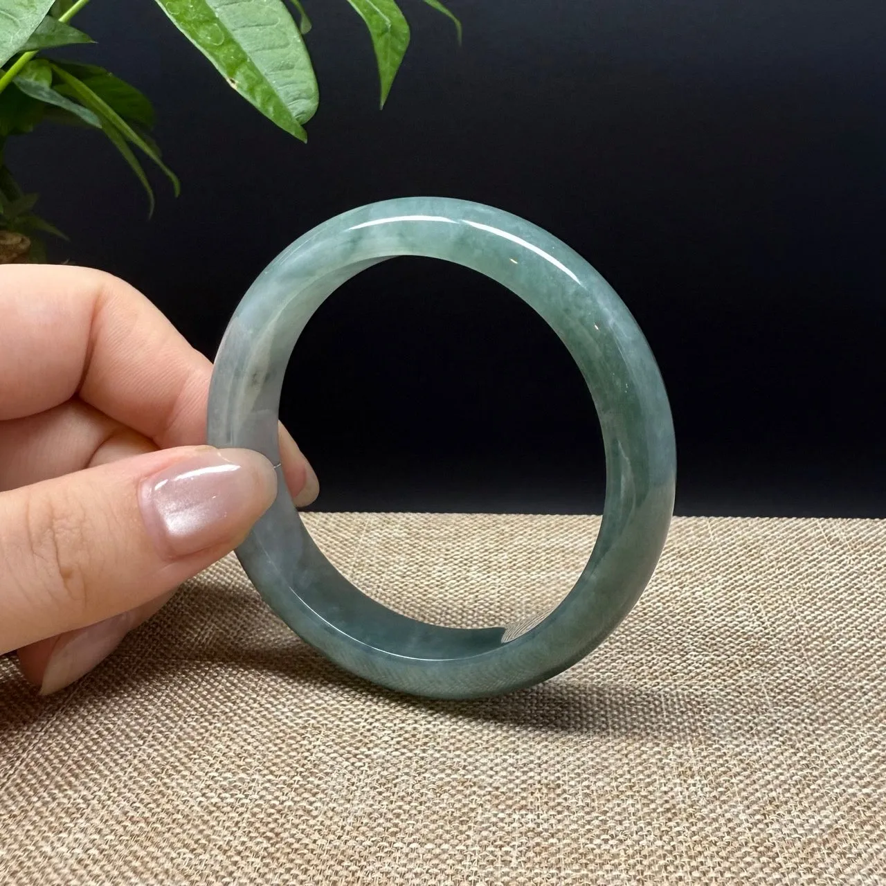 Genuine Burmese Oil Green Jade Jadeite Bangle Bracelet ( 53.9mm )