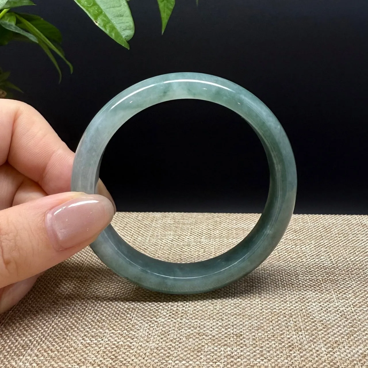 Genuine Burmese Oil Green Jade Jadeite Bangle Bracelet ( 53.9mm )