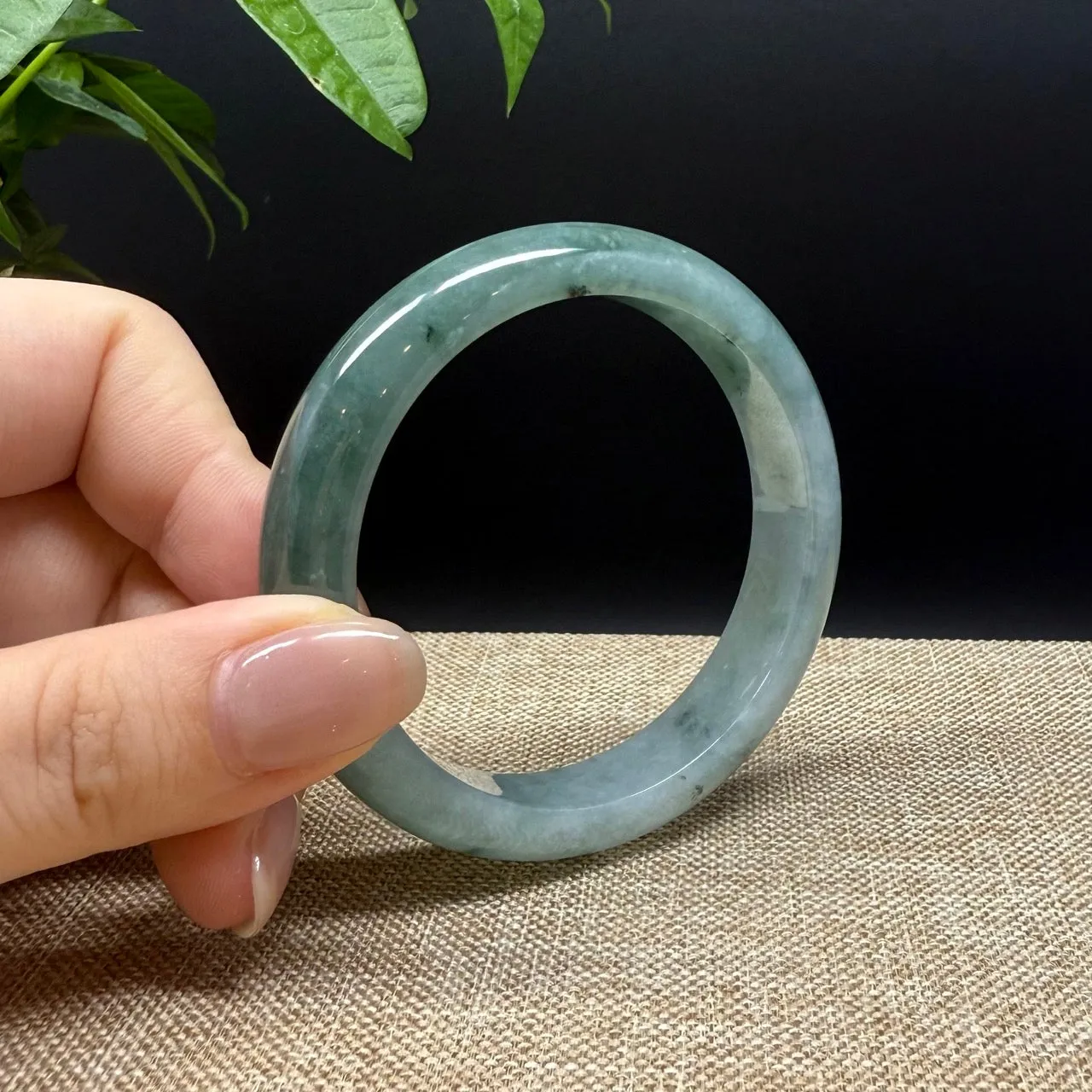 Genuine Burmese Oil Green Jade Jadeite Bangle Bracelet ( 53.9mm )