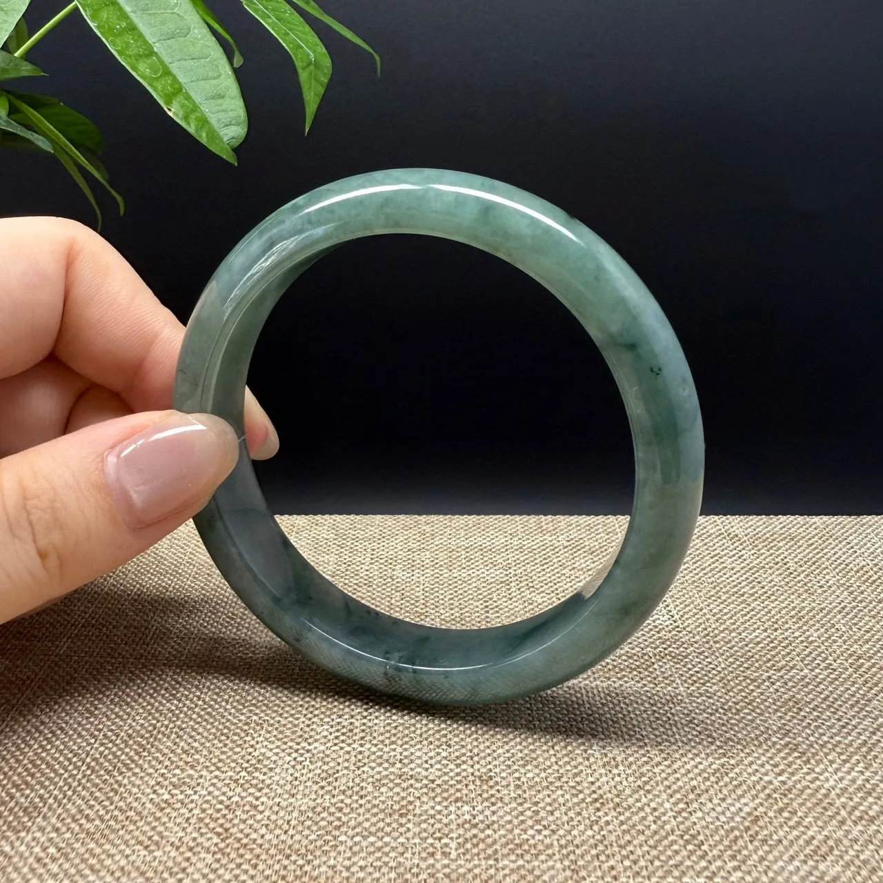 Genuine Burmese Oil Green Jade Jadeite Bangle Bracelet ( 59.8mm )