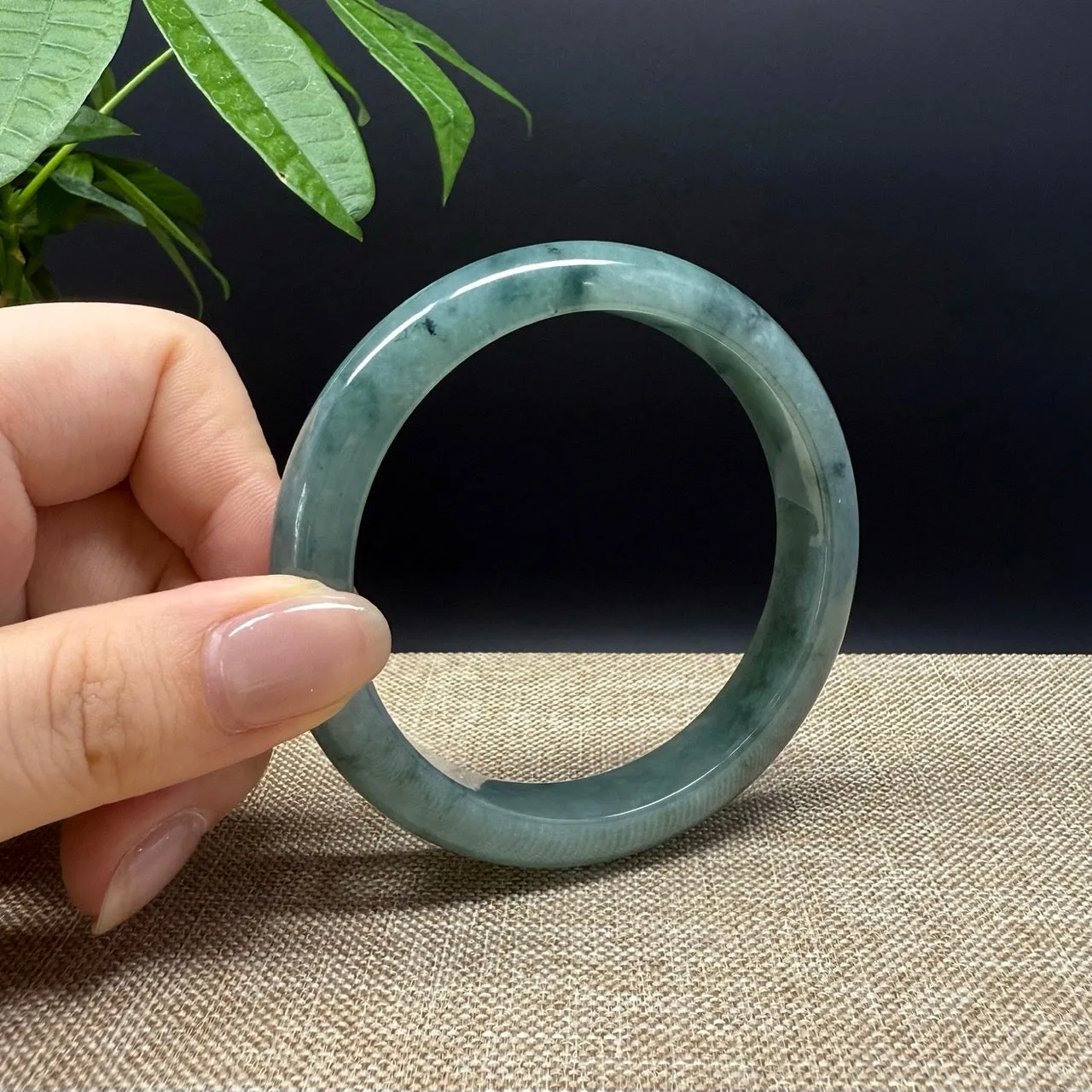 Genuine Burmese Oil Green Jade Jadeite Bangle Bracelet ( 59.8mm )