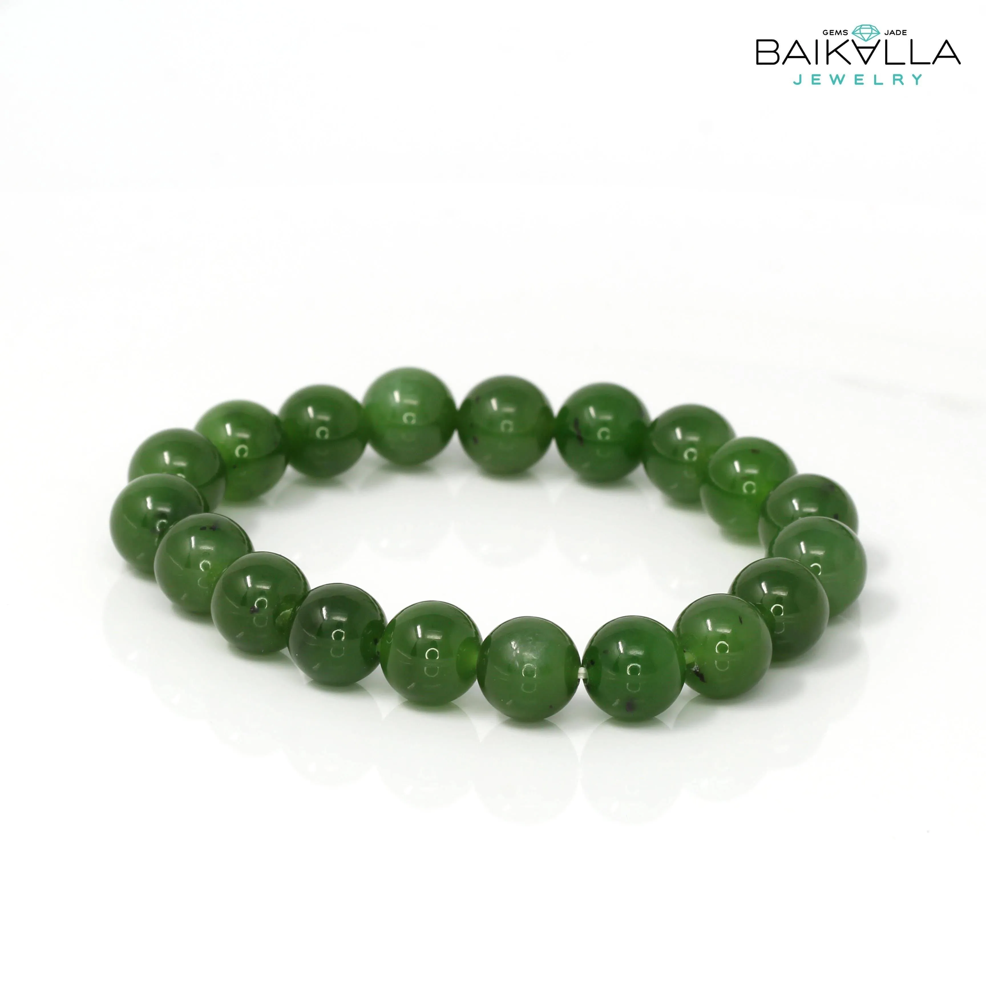 Genuine Green Jade Round Beads Bracelet Bangle ( 8 mm )