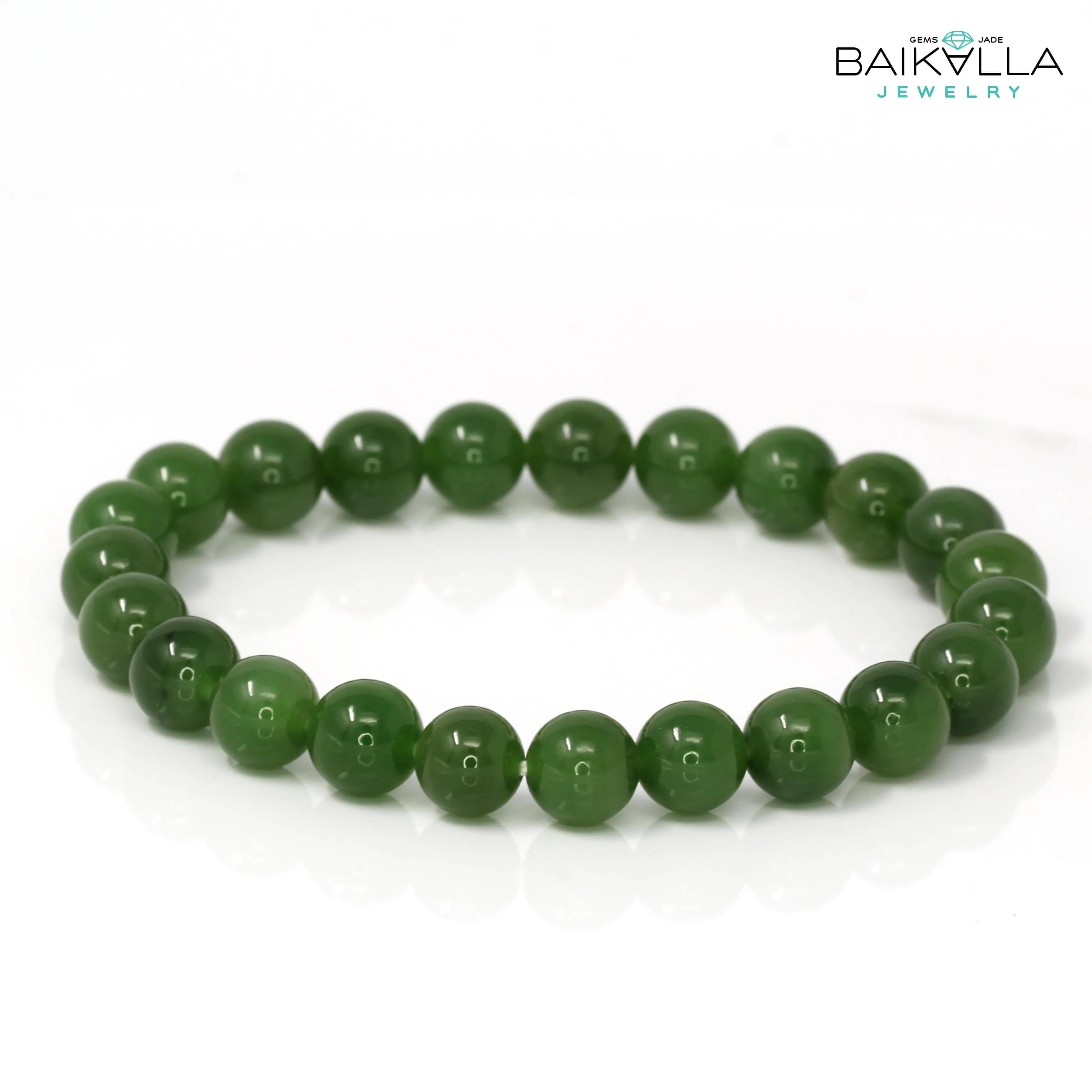 Genuine Green Jade Round Beads Bracelet Bangle ( 8 mm )