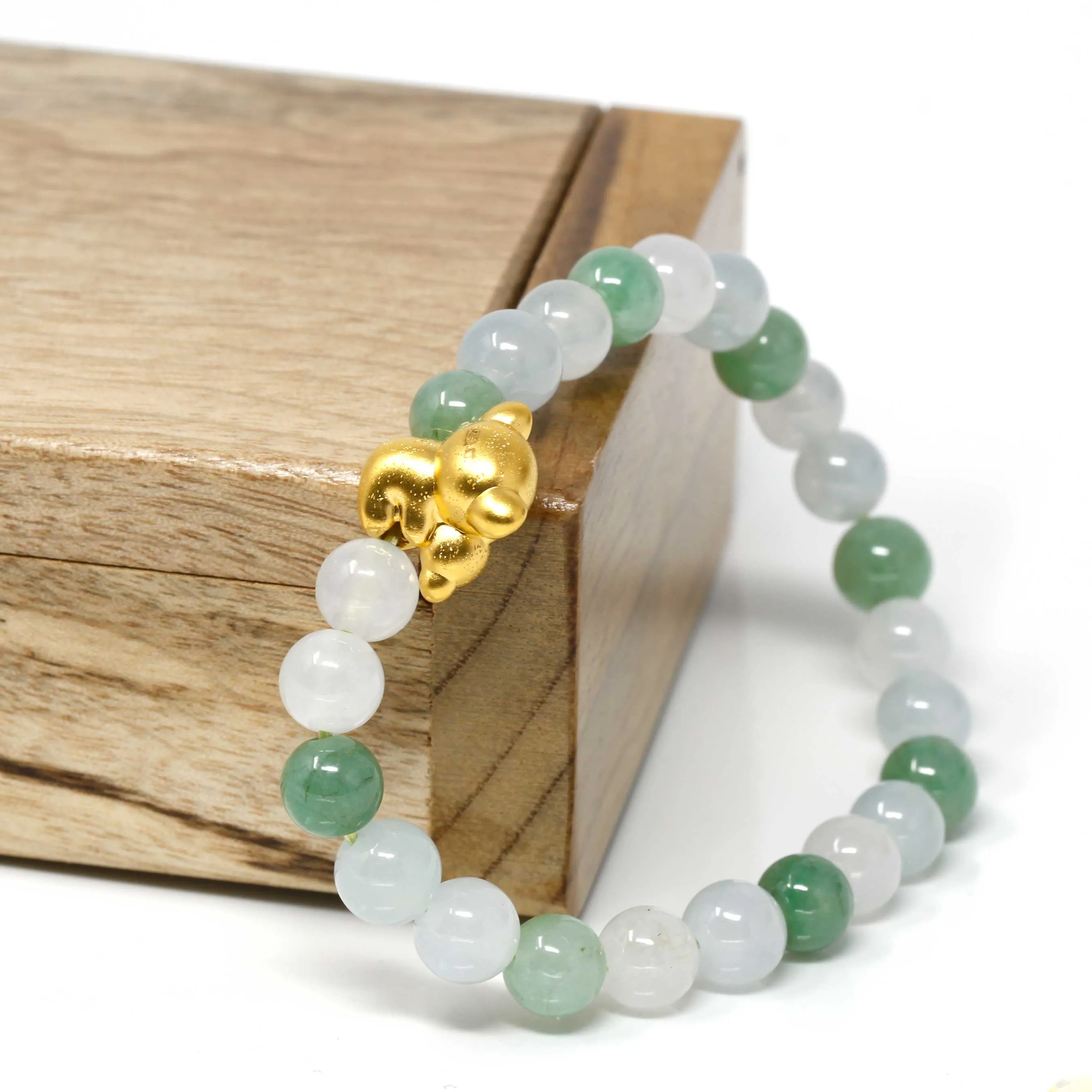 Genuine High-quality Jade Jadeite Bracelet Bangle with 24k Yellow Gold Koala Bear Charm #402