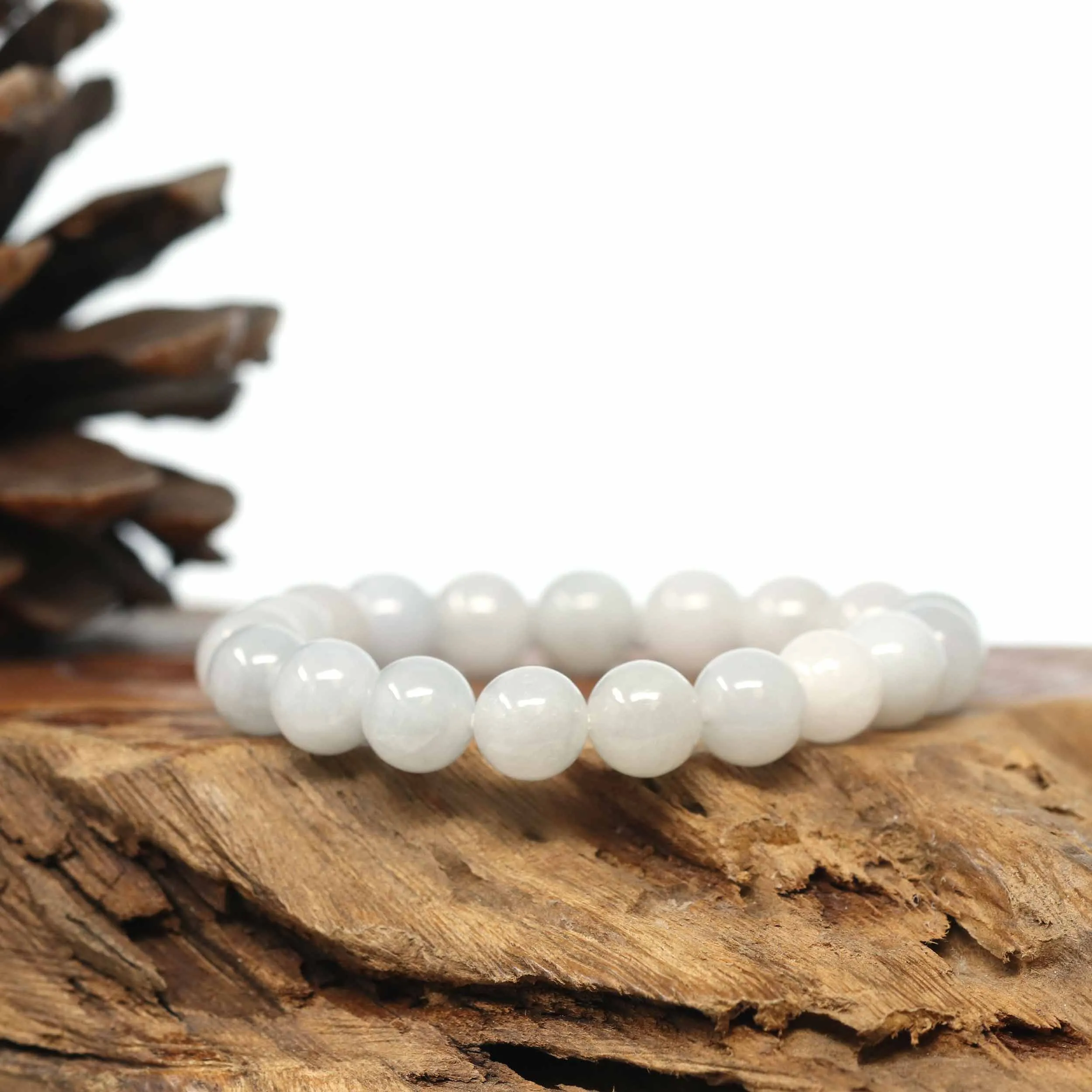 Genuine Jadeite Jade Round Icy White Beads Bracelet (9.5mm)