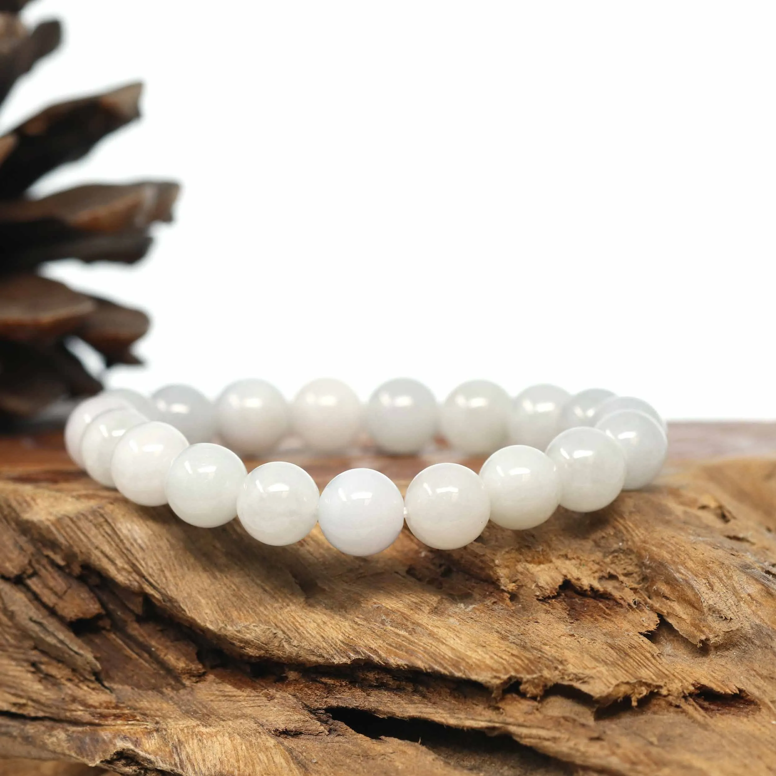 Genuine Jadeite Jade Round Icy White Beads Bracelet (9.5mm)