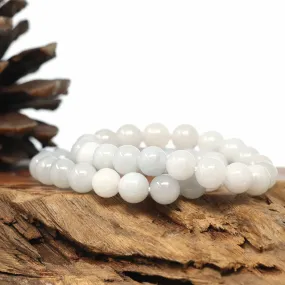 Genuine Jadeite Jade Round Icy White Beads Bracelet (9.5mm)