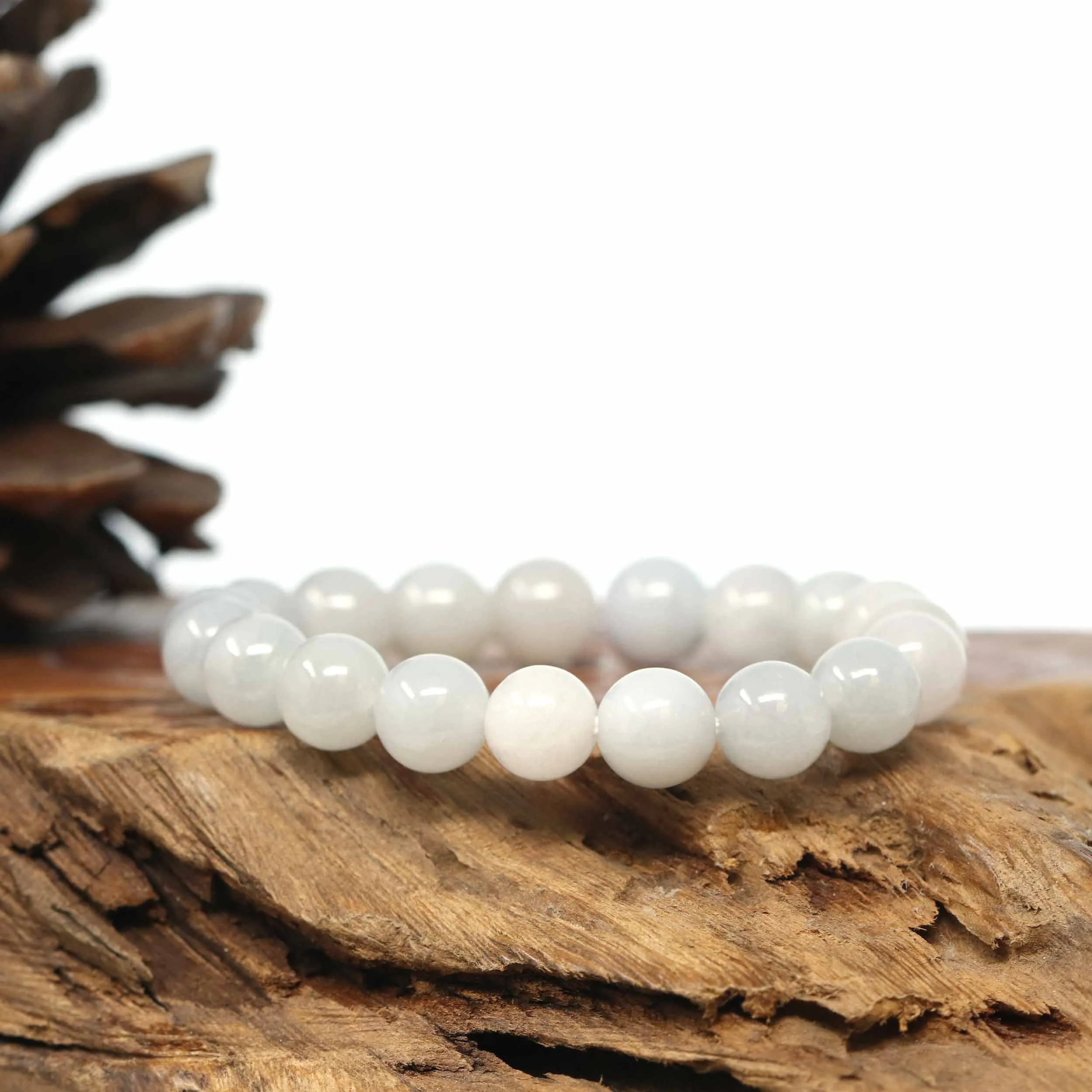 Genuine Jadeite Jade Round Icy White Beads Bracelet (9.5mm)