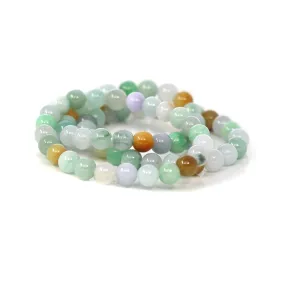 Genuine Jadeite Jade Round Multiple Colors Beads Bracelet (8.5 mm)