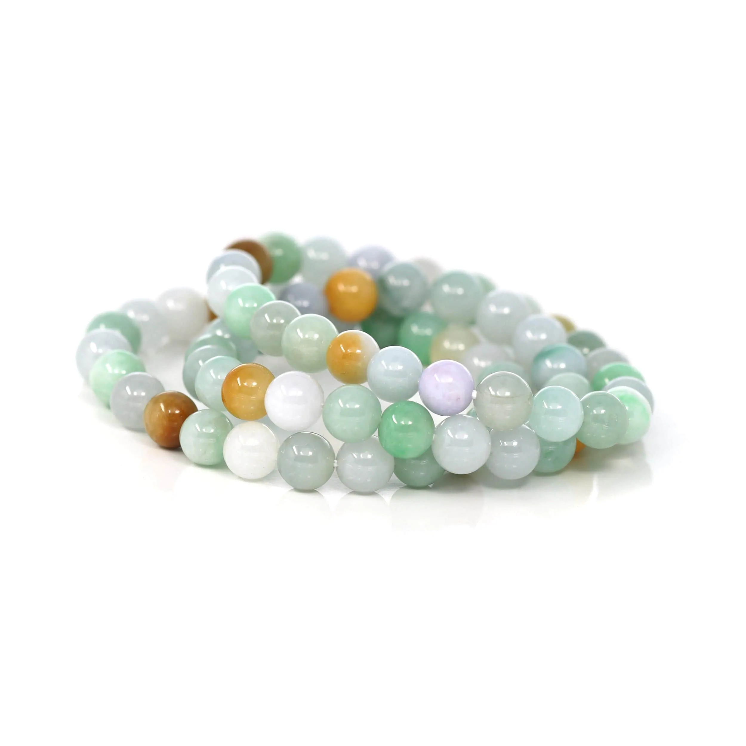 Genuine Jadeite Jade Round Multiple Colors Beads Bracelet (8.5 mm)