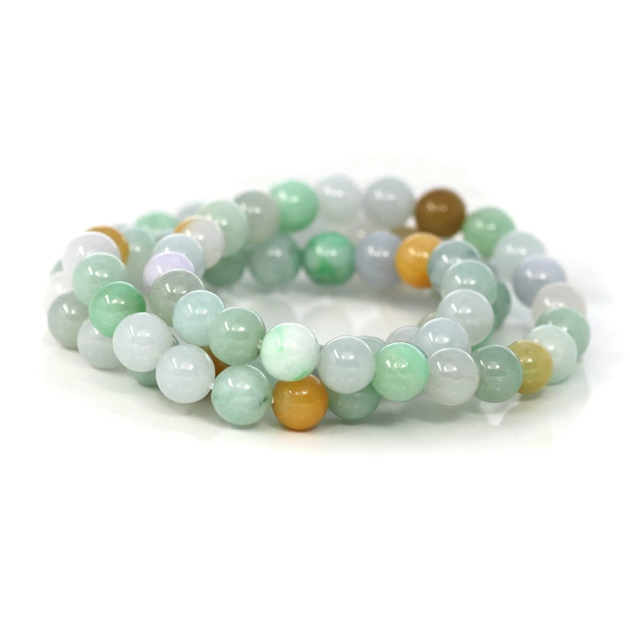 Genuine Jadeite Jade Round Multiple Colors Beads Bracelet (8.5 mm)