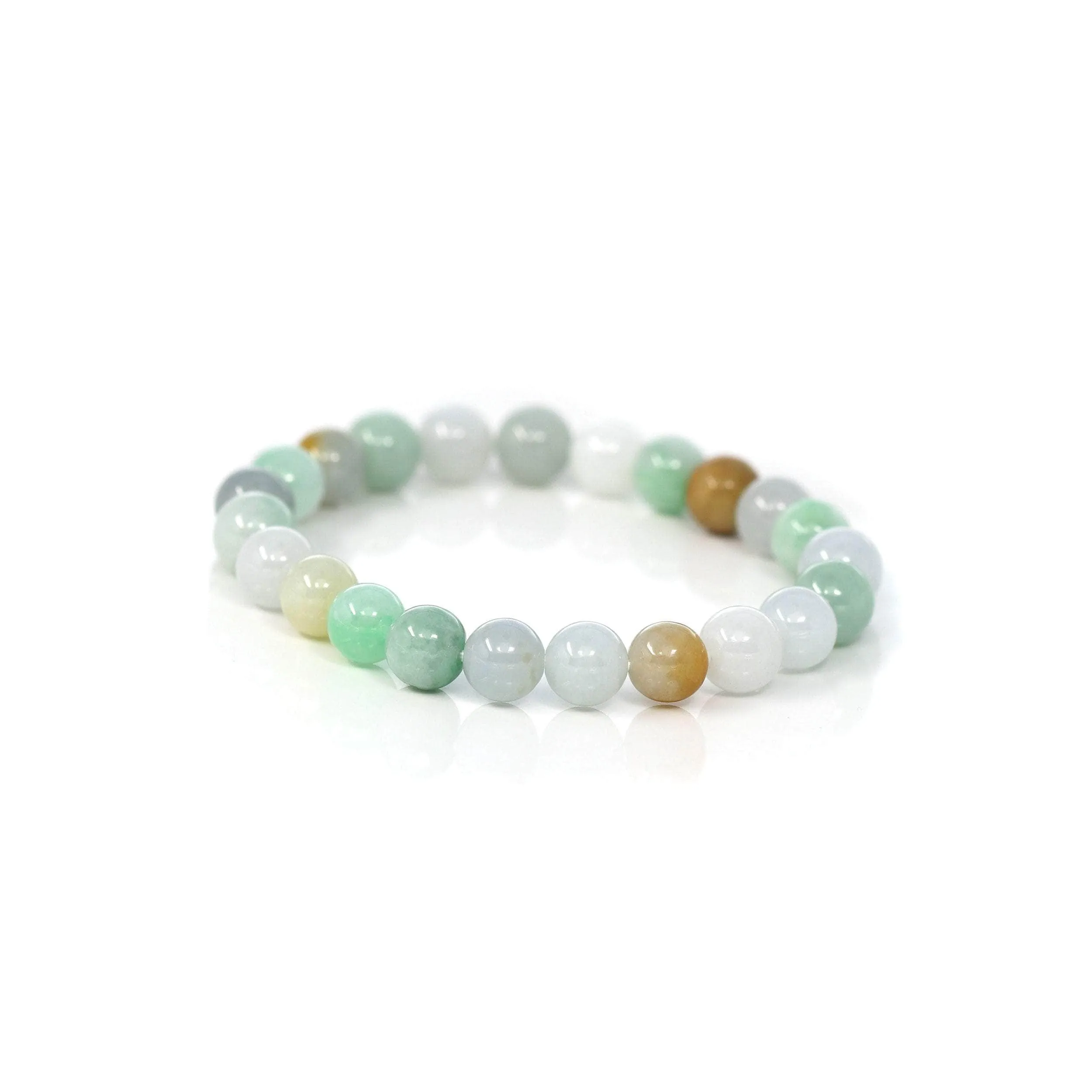 Genuine Jadeite Jade Round Multiple Colors Beads Bracelet (8.5 mm)