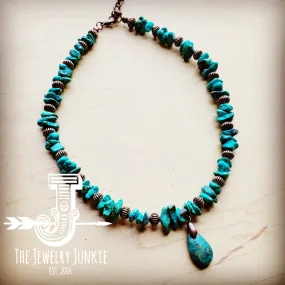 **Genuine Turquoise Necklace w/ Natural Teardrop Pendant 256L