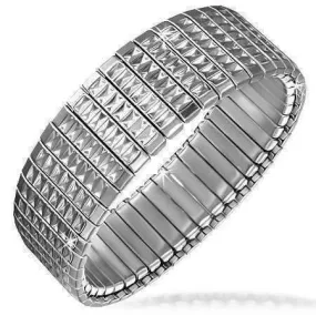 Geometric Embossed Stainless Steel Stretch Link Bracelet