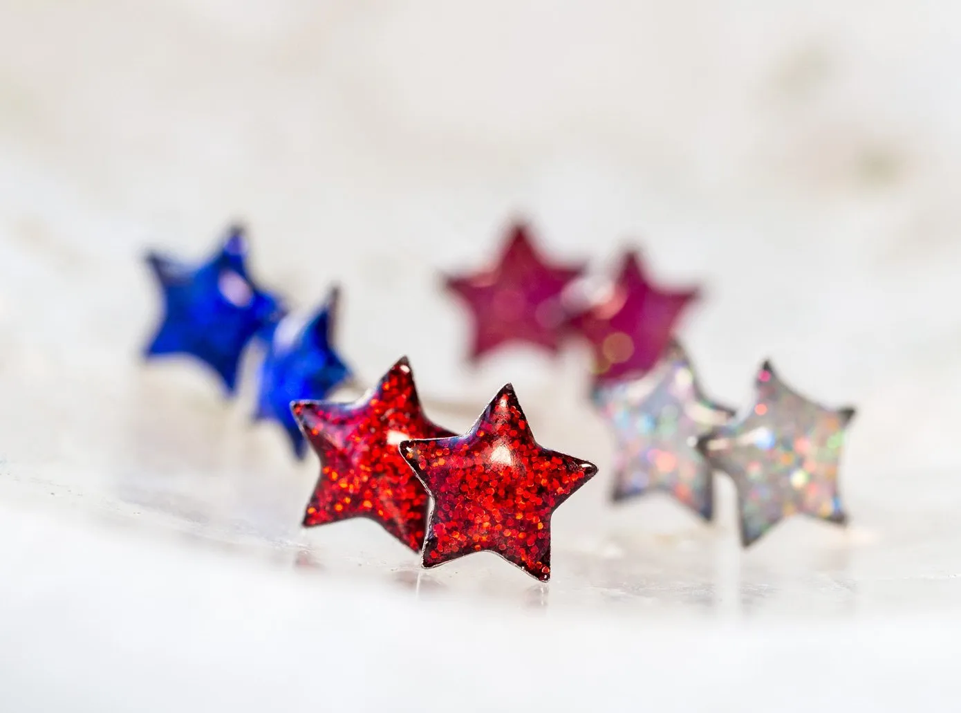 Glitter star stud earrings, Stainless steel