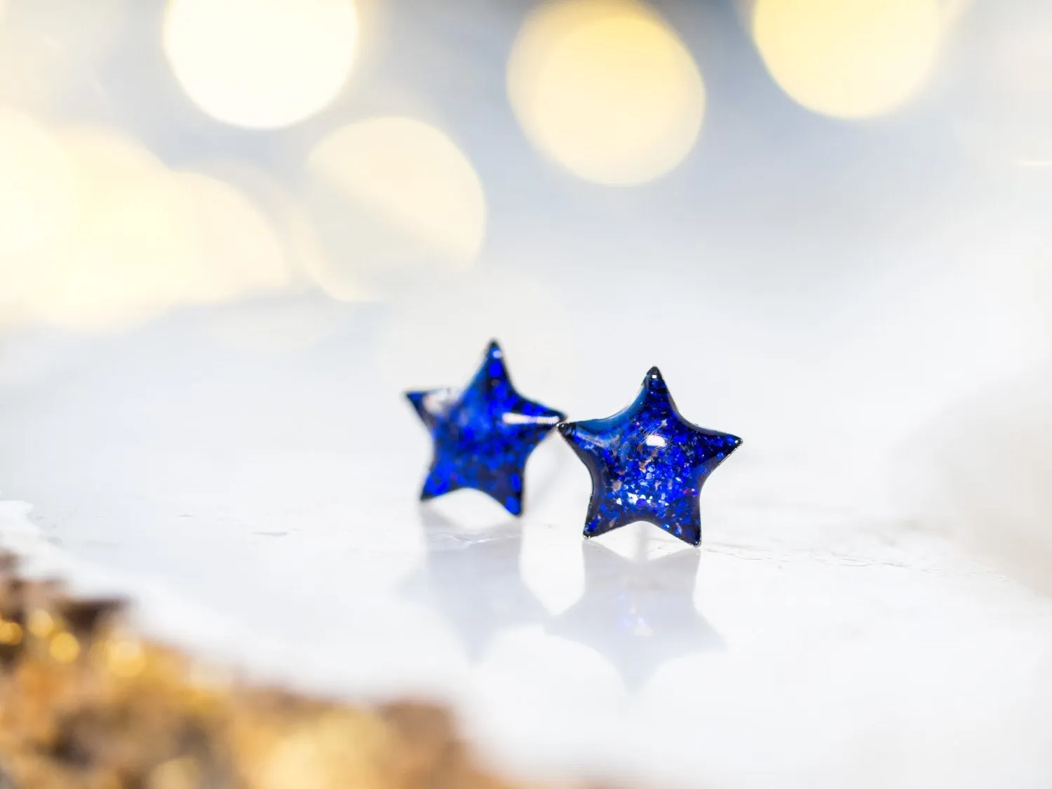 Glitter star stud earrings, Stainless steel