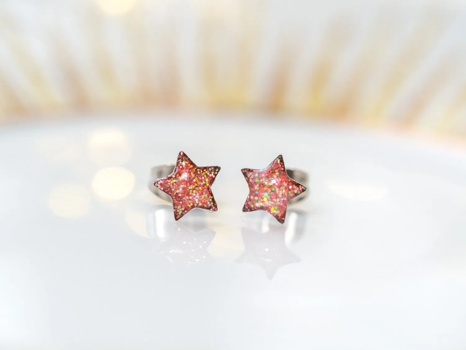 Glitter star stud earrings, Stainless steel