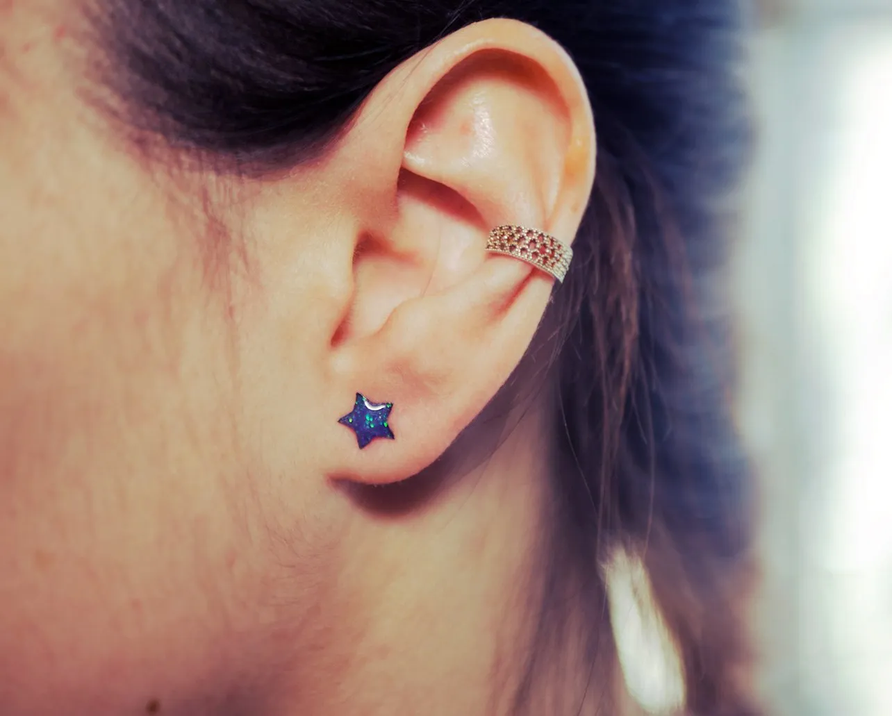 Glitter star stud earrings, Stainless steel