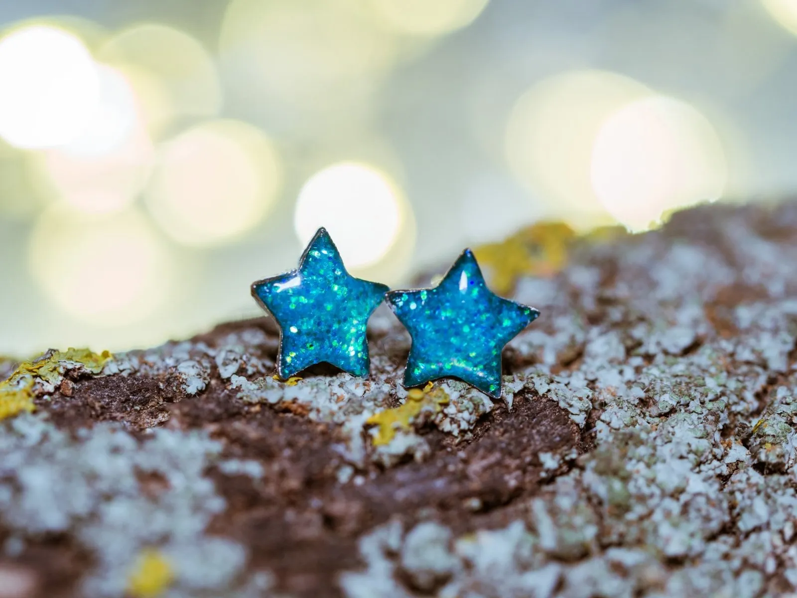 Glitter star stud earrings, Stainless steel