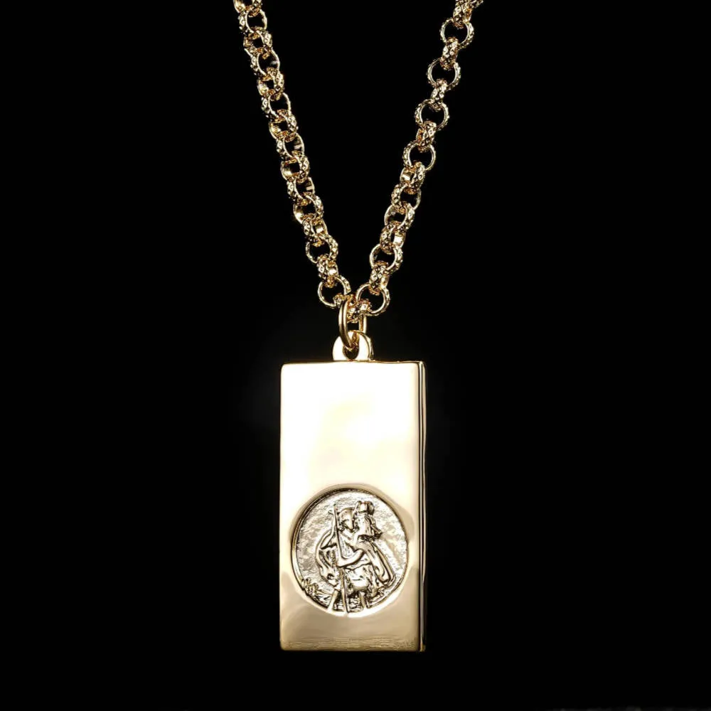 Gold Filled Bonded St Christopher Ingot Bar Pendant 22 Inch 4mm Belcher Chain